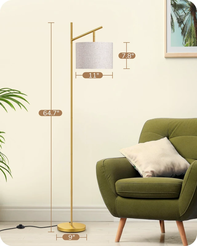 Alt view image 6 of 7 - 64.7" Gold Modern Floor Lamps for Living Room, Arc Standing Lamp 3 Color Temperatures Bulb Included, Adjustable Linen Shade, Foot Switch, Minimalist Tall Light for Bedroom, Office, Nursey