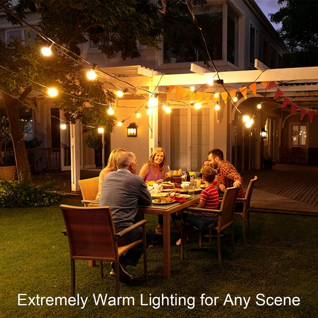Alt view image 7 of 7 - Outdoor String Lights,110FT Dimmable Patio Lights with 52 Shatterproof 2200K LED G40 Bulbs(2 Spare),Waterproof Hanging Lights String for Outside Backyard Cafe Porch Deck Porch