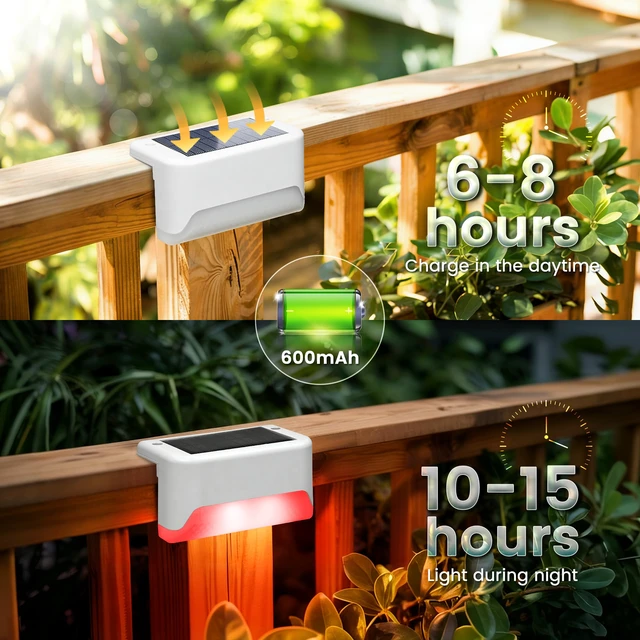 Alt view image 6 of 7 - Solar Deck Lights Outdoor,Fence Lights Waterproof,16 Pack RGB LED Step Light for Outside, Patio, Stair, Garden, Yard, Railing, Front Porch, Balcony Decor