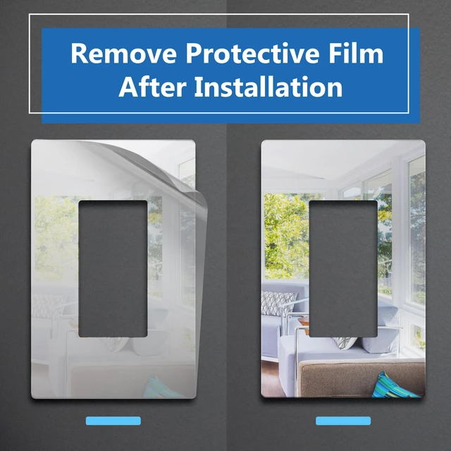 Alt view image 4 of 7 - Decorator Wall Plate, Mid-Size 1-Gang, Acrylic, Mirror Glass Silver Screwless Light Switch/Outlet Cover, Impact Resistant, Reflective, Plexiglass, Tough And Heat Resistant, Easy Installation