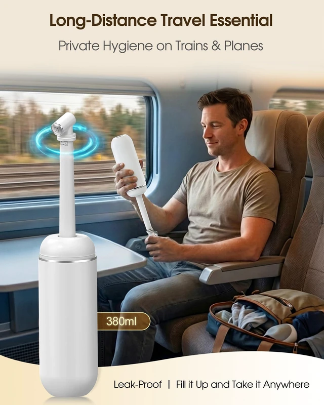 Alt view image 2 of 7 - Portable Bidet for Travel & Camping - Manual Squeeze Peri Bottle Handheld 3 Leak-Proof Seals BPA-Free Feminine Hygiene Care Postpartum Extendable Sprayer with Nozzle for Men&Women-White