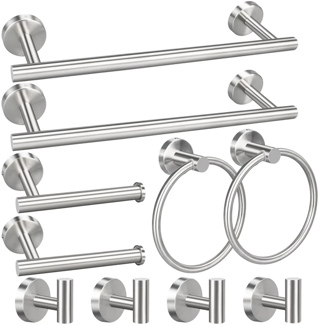 Main image of 10pcs Bathroom Hardware Set, Brushed Nickel Bathroom Hardware Set, Including 16" Hand Towel Bars, Toilet Paper Holders, Towel Rings, Robe Towel Hooks