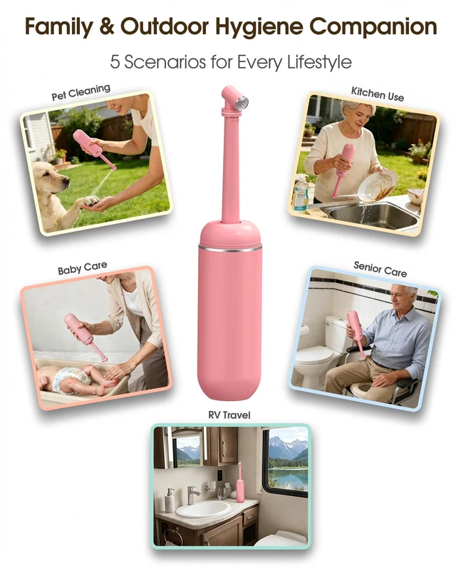 Alt view image 6 of 6 - Portable Bidet for Travel & Camping - Manual Squeeze Peri Bottle Handheld 3 Leak-Proof Seals BPA-Free Feminine Hygiene Care Postpartum Extendable Sprayer with Nozzle for Men&Women-Pink
