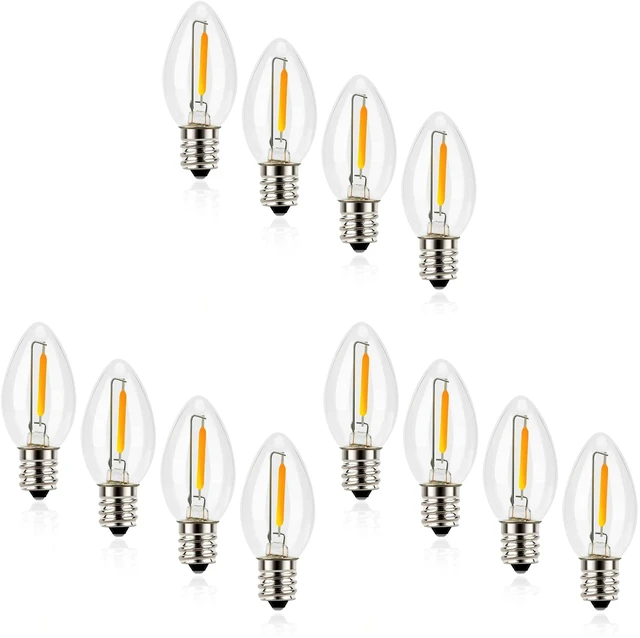 Main image of Night Light Bulbs, C7 Candelabra LED Light Bulbs, E12 Chandelier Base, 4W 5W 6W 7W Incandescent Equivalent, Warm White, 2700K, Clear, 12 Pack