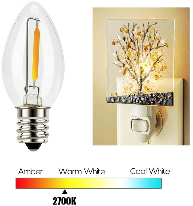 Alt view image 4 of 7 - Night Light Bulbs, C7 Candelabra LED Light Bulbs, E12 Chandelier Base, 4W 5W 6W 7W Incandescent Equivalent, Warm White, 2700K, Clear, 12 Pack