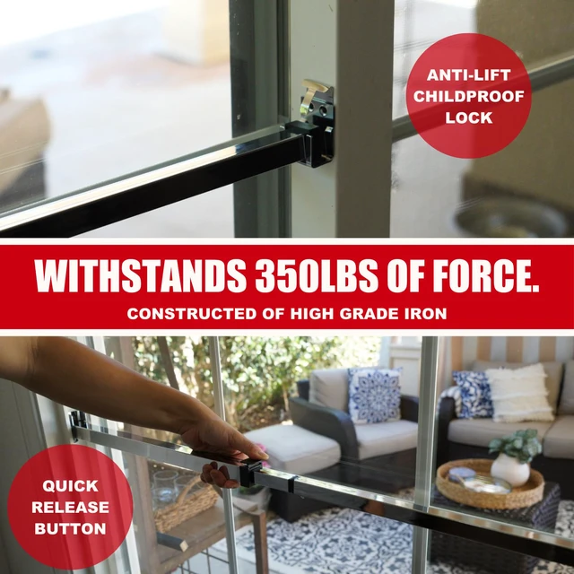 Alt view image 5 of 7 - Sliding Door Security Bar-Child Proof Sliding Door Lock Bar with Anti Lift Lock - Fits Most Doors & Windows - Adjustable Patio Door Security Bar (18.75"- 51.1") Chrome