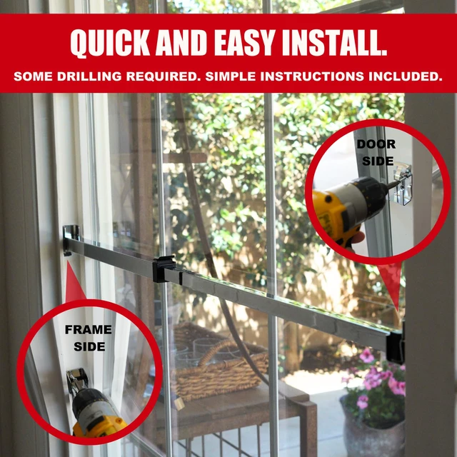 Alt view image 6 of 7 - Sliding Door Security Bar-Child Proof Sliding Door Lock Bar with Anti Lift Lock - Fits Most Doors & Windows - Adjustable Patio Door Security Bar (18.75"- 51.1") Chrome