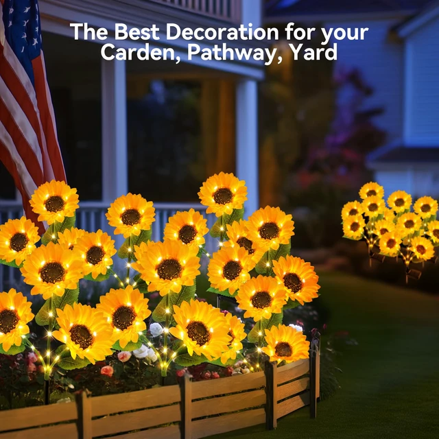 Alt view image 6 of 7 - Solar Lights Outdoor Garden Decor - Upgraded 6 Pack Solar Garden Lights with 18 Bigger Sunflower Lights, Solar Flowers Outdoor Waterproof for Flower Bed Yard Decor, Gift for Women Mom Grandma
