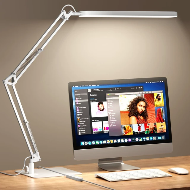 Main image of LED Desk Lamp with Slim Base - Adjustable Swing Arm Desk Light, Dimmable, Timer, Eye Protection, Memory Function, 1300LM, 12W, White