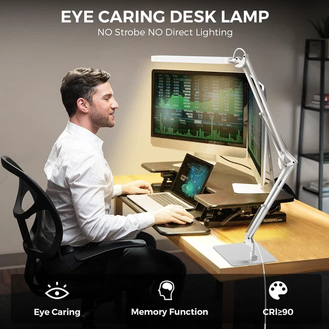 Alt view image 5 of 7 - LED Desk Lamp with Slim Base - Adjustable Swing Arm Desk Light, Dimmable, Timer, Eye Protection, Memory Function, 1300LM, 12W, White