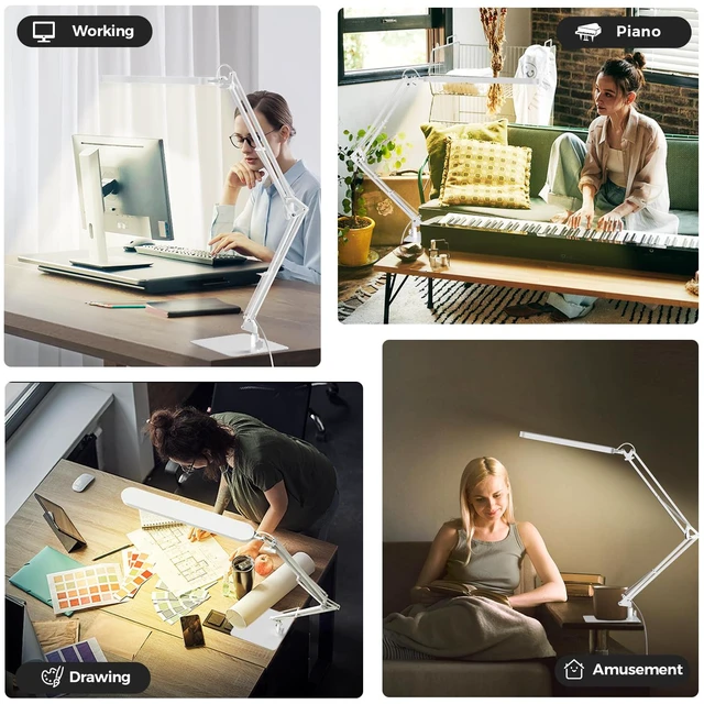 Alt view image 6 of 7 - LED Desk Lamp with Slim Base - Adjustable Swing Arm Desk Light, Dimmable, Timer, Eye Protection, Memory Function, 1300LM, 12W, White
