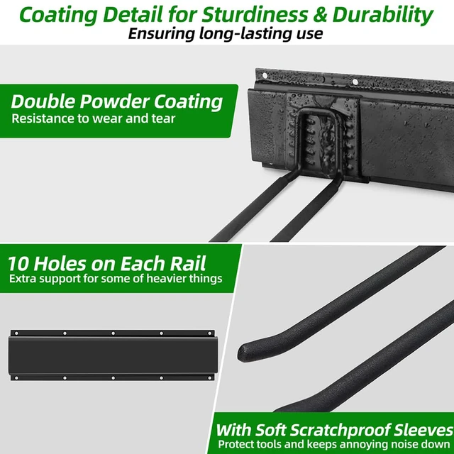 Alt view image 3 of 7 - Garage Wall Organizer, 48 inches Adjustable Garden Tool Organizer Heavy-duty Alloy Steel, 360 LBS Load, Wear & Tear Resistant, Soft Anti-Scratch Hook Sleeves, For Lawn, Yard & Shed Storage