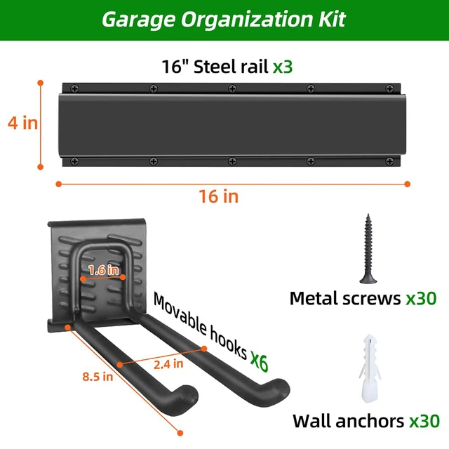 Alt view image 5 of 7 - Garage Wall Organizer, 48 inches Adjustable Garden Tool Organizer Heavy-duty Alloy Steel, 360 LBS Load, Wear & Tear Resistant, Soft Anti-Scratch Hook Sleeves, For Lawn, Yard & Shed Storage