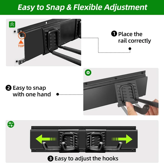 Alt view image 6 of 7 - Garage Wall Organizer, 48 inches Adjustable Garden Tool Organizer Heavy-duty Alloy Steel, 360 LBS Load, Wear & Tear Resistant, Soft Anti-Scratch Hook Sleeves, For Lawn, Yard & Shed Storage