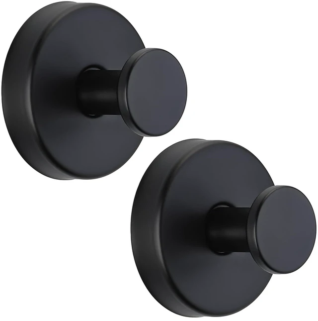 Main image of Suction Cup Hooks for Shower No-Drill Bathroom Hooks for Towels, Robes, Loofah Mountable on Bathroom Walls, Kitchen, Glass, Mirrors, Tile and Smooth,Non-Porous Surfaces (2, Matte Black)