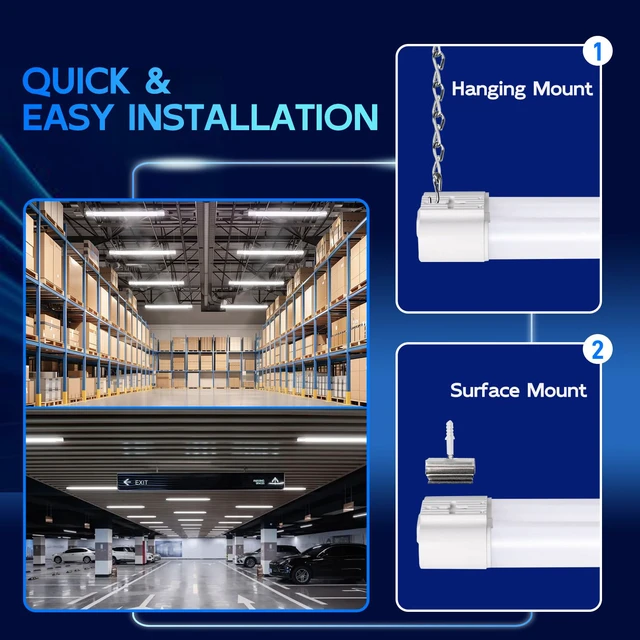 Alt view image 4 of 7 - 4FT Linkable LED Shop Light for Garage, 6500LM 60W Utility Light Fixture, 5000K Daylight LED Workbench Light with Plug, Hanging or Surface Mount,White - ETL,2 Pack
