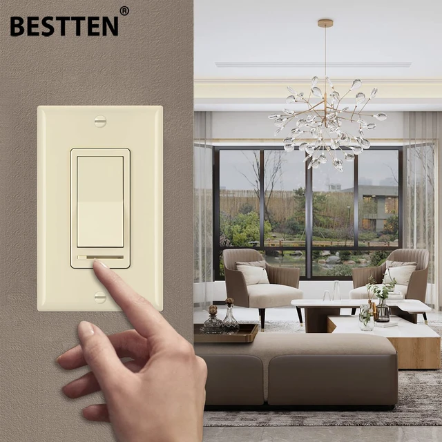 Alt view image 2 of 7 - 2 Pack Almond Dimmer Light Switch, Single Pole or 3-Way, UL Listed Compatible with Dimmable LED, CFL, Incandescent and Halogen Bulb, 120VAC, Decorator Wall Plate Included