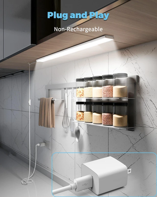 Alt view image 3 of 7 - 24" Plug-in Under Cabinet Lighting, Cool White Workbench Bar 24" Plug-in Under Cabinet Light, 900LM Dimmable Cool White 6000K LED Workbench Bar for Kitchen Sink Desk