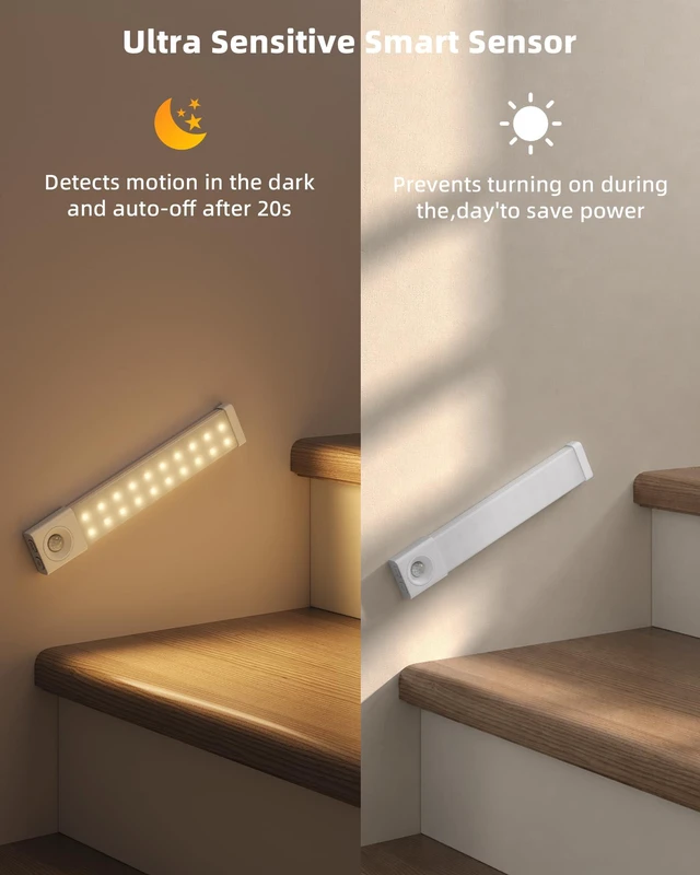 Alt view image 6 of 7 - Under Cabinet Lighting with Charging Station, 8 inch Motion Sensor Light Indoor, 1100mAh Rechargeable LED Light, 3 Color Temperatures, Dimmable Counter Lights for Kitchen, Closet, Stair (3Pack)