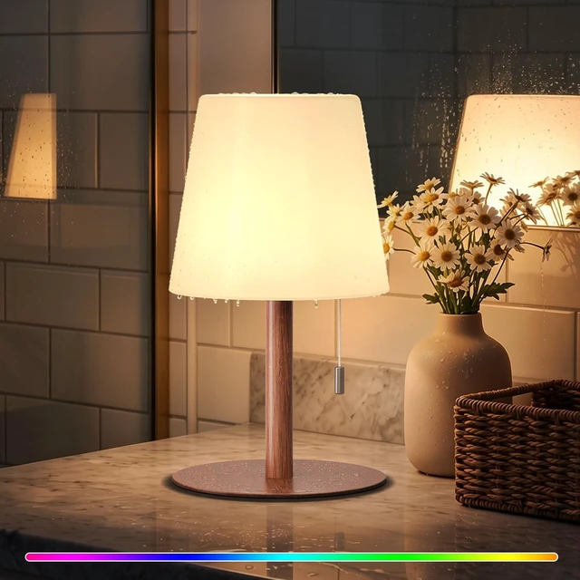 Main image of Shower Lamp Rechargeable Cordless Light Waterproof for Bathroom Spa Portable Battery Operated Table Lamp RGB Mood Lighting LED Night Light for Patio kitchen Camping (Wood Grain)