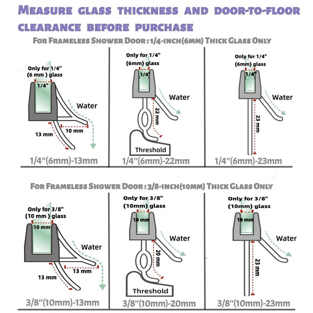 Alt view image 4 of 4 - 2-Pack Shower Door Bottom Seal (1/4'' X 39'') Glass Shower Door Seal Strip with Drip Rail Frameless Shower Door Sweep can Covers up to 13mm Gap