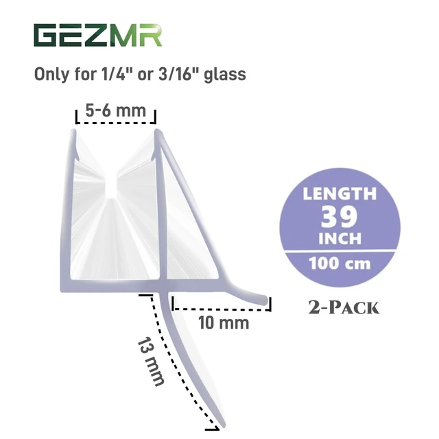 Alt view image 2 of 4 - 2-Pack Shower Door Bottom Seal (1/4'' X 39'') Glass Shower Door Seal Strip with Drip Rail Frameless Shower Door Sweep can Covers up to 13mm Gap