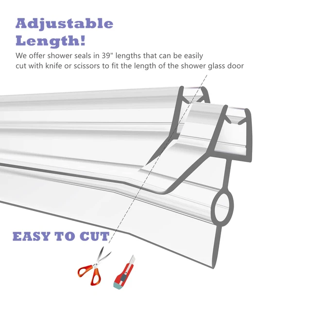 Alt view image 5 of 5 - 2-Pack Frameless Shower Door Bottom Seal (1/4'' X 39'') Clear Glass Shower Door Seal Strip Shower Door Sweep can Covers up to 22mm Gap - Stop Leaks