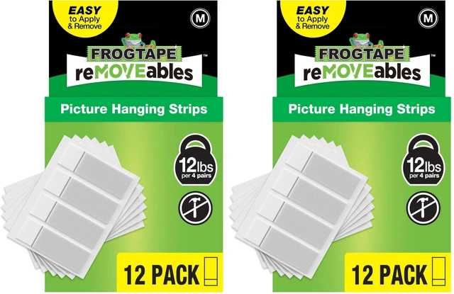 Main image of reMOVEables Medium Picture Hanging Strips, Damage-Free Removable Adhesive Wall Strips, Picture Hangers, Stick On Wall Mounting for Frames, Canvas, Home Décor, White, 12 Pairs (24 Pieces)