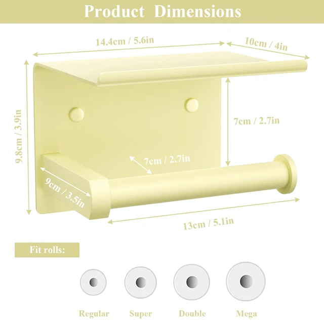Alt view image 3 of 5 - Toilet Paper Holder with Shelf Wall Mounted Toilet Paper Roll Dispenser Heavy Duty Stainless Steel Sunlight Yellow
