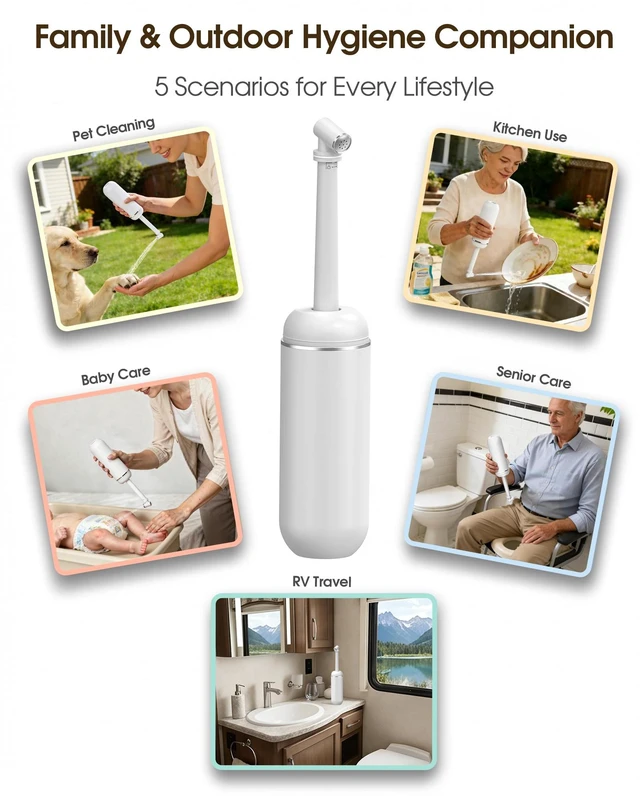 Alt view image 7 of 7 - Portable Bidet for Travel & Camping - Manual Squeeze Peri Bottle Handheld 3 Leak-Proof Seals BPA-Free Feminine Hygiene Care Postpartum Extendable Sprayer with Nozzle for Men&Women-White