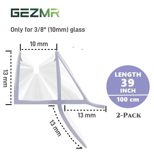 Alt view image 2 of 4 - 2-Pack Shower Door Bottom Seal with Drip Rail for 3/8'' Thick Glass 2×39 inch Frameless Shower Glass Door Sweep Seal Strip Covers up to 13mm Gap