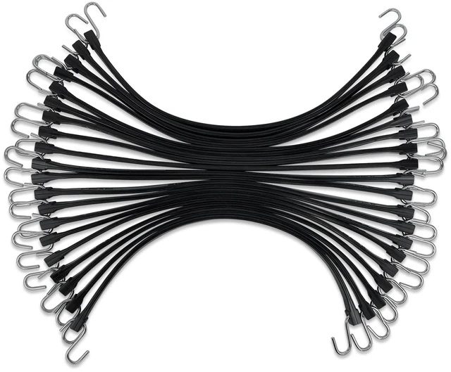 Main image of 21" (20 Packs) Bungee Cords with Hooks Rubber Tarp Straps with 150% Max Stretch, 100% EPDM Bungee Cords with Metal Crimped S Hooks, Ideal for Securing Tarps, Cargo, Canvases, Weatherproof