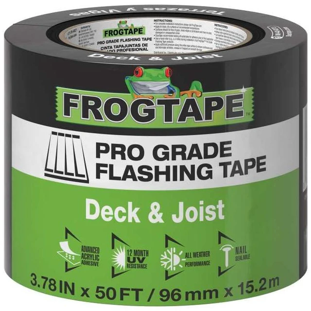 Main image of Pro Grade Deck and Joist Flashing Tape - 4 Inch Width (3.78 in. x 50 ft) - All Weather & UV Resistant Linerless Tape for Decking, Wood, Beams with Advanced Acrylic Adhesive - 13 mils - Black