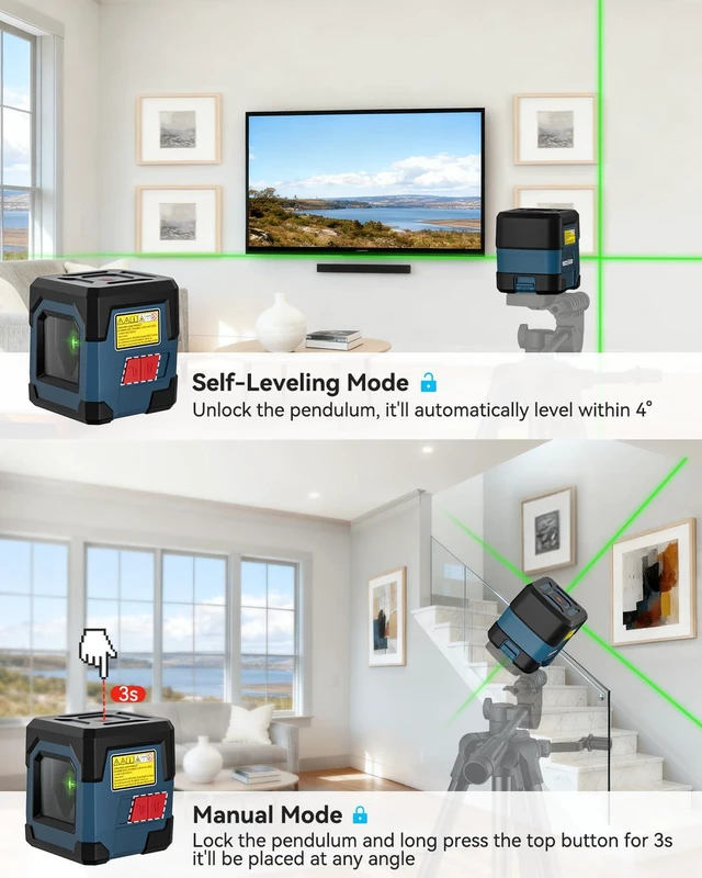 Alt view image 2 of 7 - Laser Level, Cross Line Laser with Self-Leveling, Vertical and Horizontal Line, Rotatable 360 Degree, Carrying Pouch, Battery Included (Not Tripod)