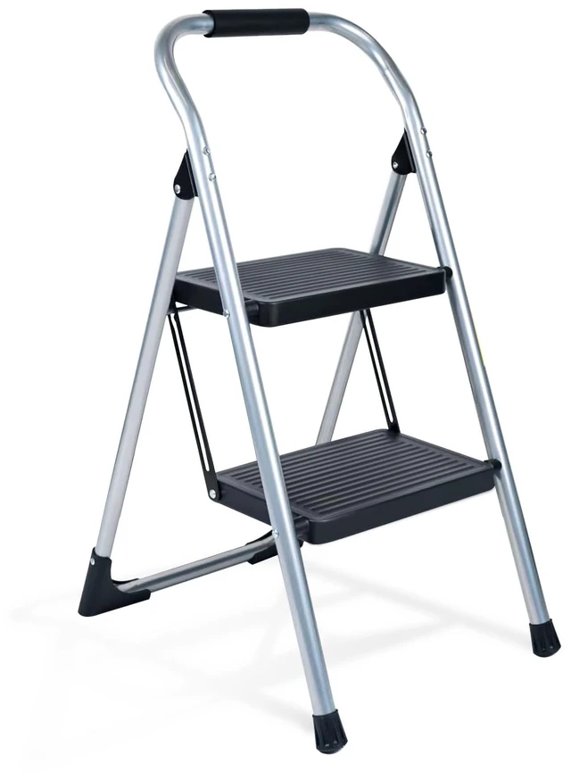 Main image of Step Stool for Adults,2 Step Ladder Folding 330lbs Anti Slip Step Stool,Foldable Ergonomic 2 Steel Stool with Wide Pedal for Home, Kitchen, Office (Sliver)