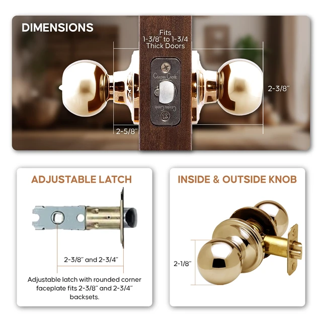 Alt view image 4 of 7 - BK2090PB Ball Door Knob, Dummy Function, 2 Pack, in Polished Brass