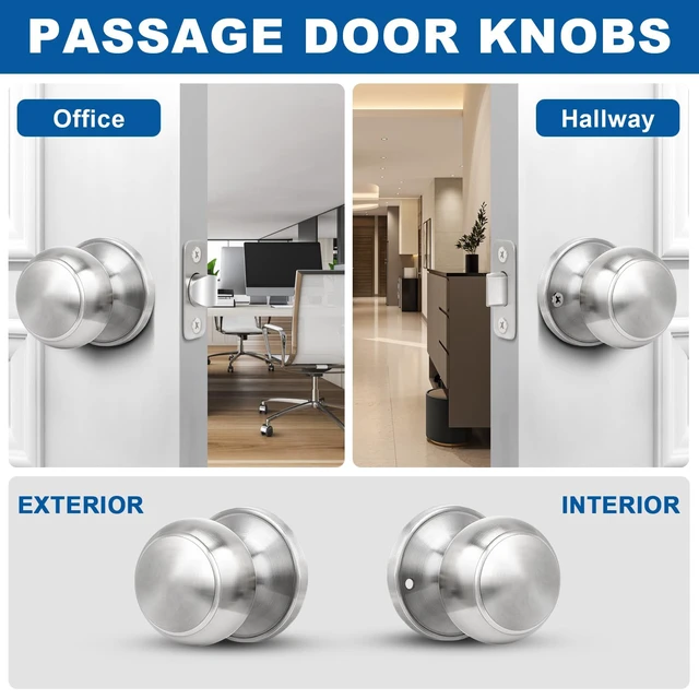 Alt view image 3 of 7 - Brushed Nickel Door Knob, 6 Pack Round Keyless Doorknobs Interior Lockset Non-Locking Passage Door Knobs for Bedroom Bathroom Hallway Closet, Modern Design Indoor Door Hardware