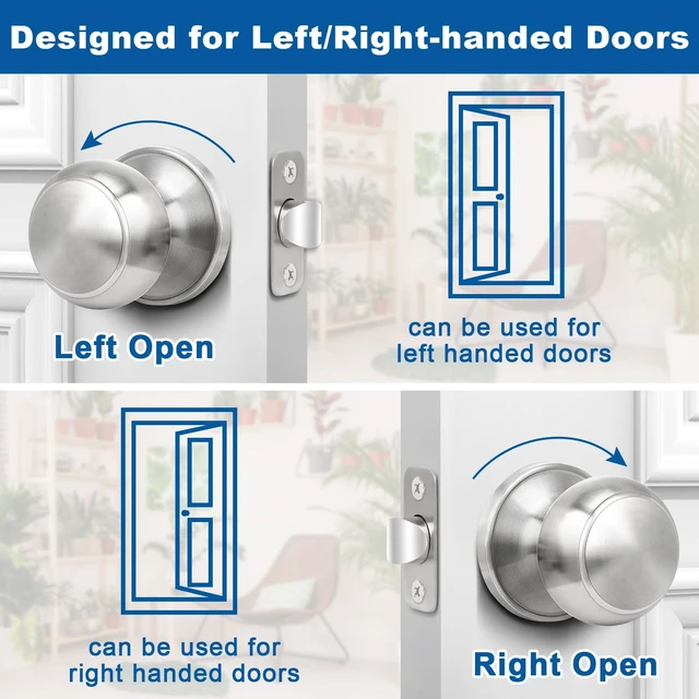 Alt view image 5 of 7 - Brushed Nickel Door Knob, 6 Pack Round Keyless Doorknobs Interior Lockset Non-Locking Passage Door Knobs for Bedroom Bathroom Hallway Closet, Modern Design Indoor Door Hardware
