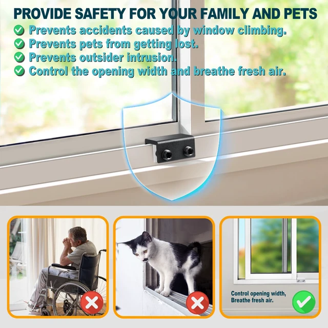 Alt view image 2 of 7 - Window Locks Security, Anti-Fall Aluminum Window Stopper (10 Sets) Window Locks for Up and Down Windows & Horizontal Windows, Sturdy Sliding Window Locks Protect Your Family and Pets