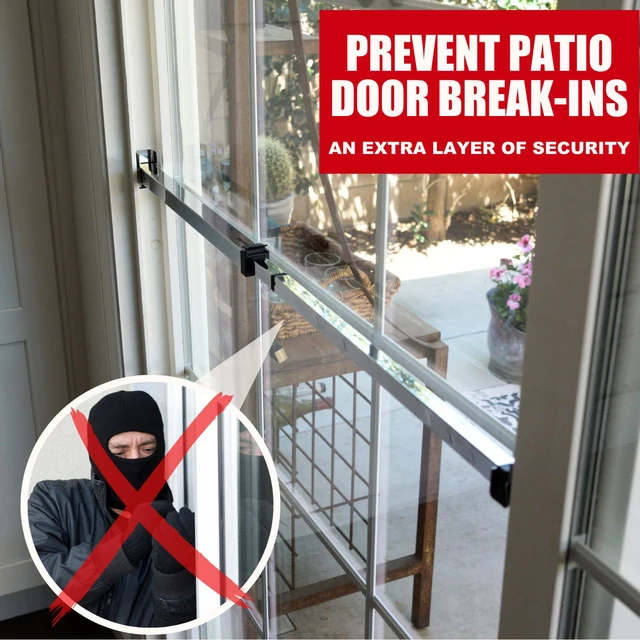 Alt view image 2 of 7 - Sliding Door Security Bar-Child Proof Sliding Door Lock Bar with Anti Lift Lock - Fits Most Doors & Windows - Adjustable Patio Door Security Bar (18.75"- 51.1") Chrome