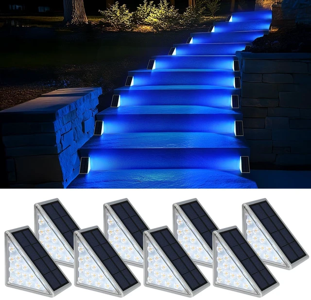 Main image of 8 Pack Solar Stair Lights, Outdoor Step Lights with Waterproof IP67, Blue Color LED Solar Light for Outside Light Decor for Stair, Deck, Front Step, Front Porch, Patio and Backyard