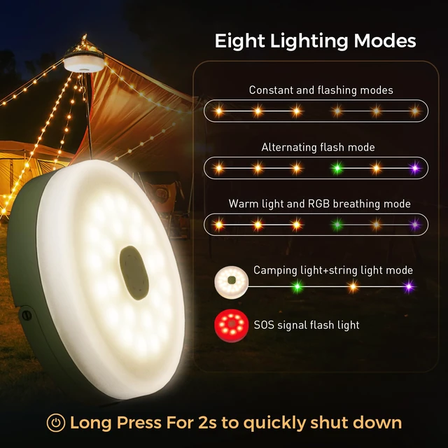 Alt view image 2 of 7 - 2-Pack Camping String Lights, 32.8FT Rechargeable with Storage Reel 8 Modes Quick storage rechargeable tent light with waterproof hanging LED design for RV awning, patio and outdoor camping gear