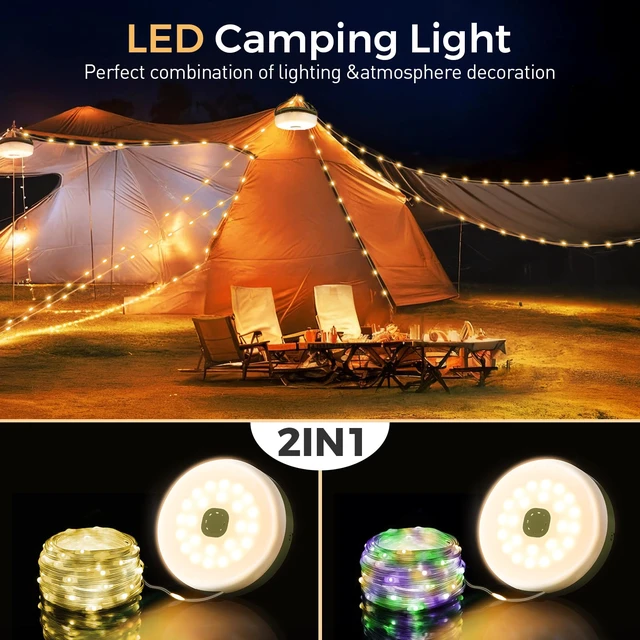Alt view image 3 of 7 - 2-Pack Camping String Lights, 32.8FT Rechargeable with Storage Reel 8 Modes Quick storage rechargeable tent light with waterproof hanging LED design for RV awning, patio and outdoor camping gear