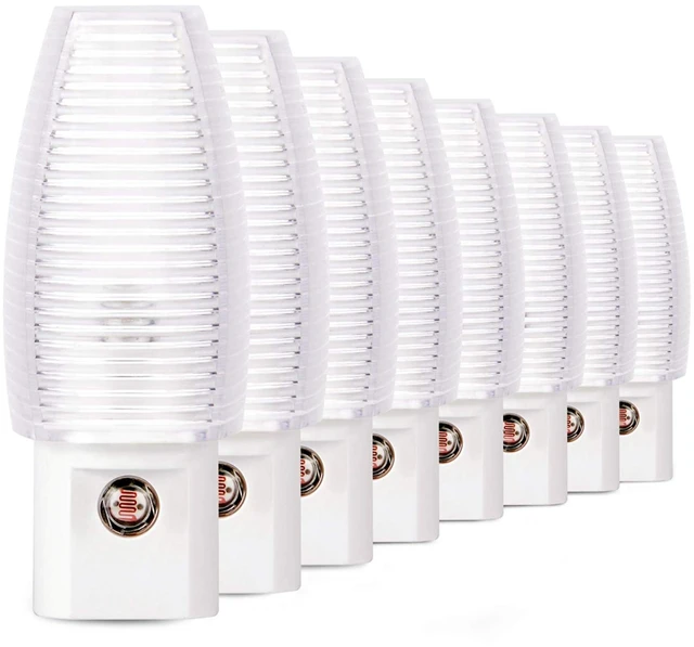 Main image of Plug-in Night Light, Dusk to Dawn Sensor, Warm White, 8 Pack Warm white sensor night light, perfect for nursery, bedroom, bathroom, hallway, stairs & kitchen