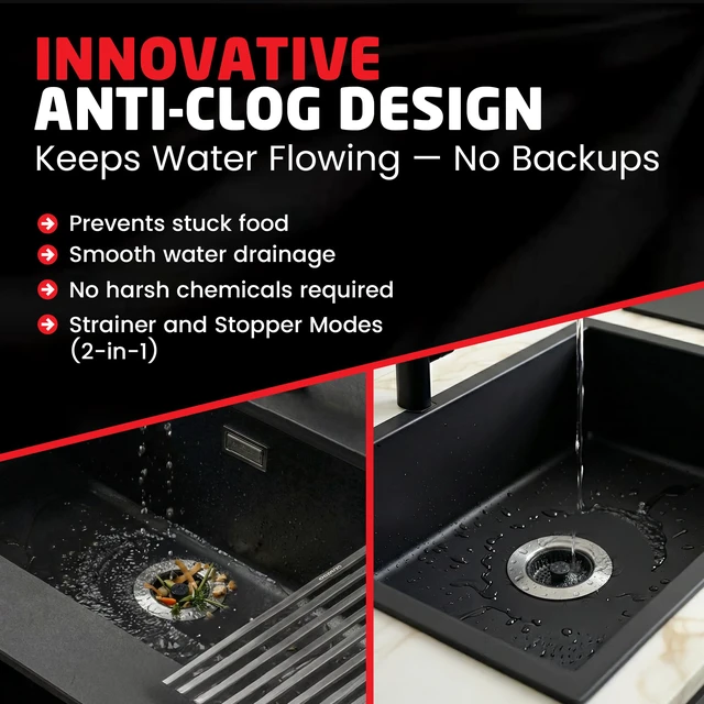 Alt view image 3 of 7 - Kitchen Sink Drain Strainer, 2-in-1 Pop-Up Sink Stopper & Strainer with Removable Anti-Clog Basket, 304 Stainless Steel, Fits 3"-3.4" US Standard Drains, Easy Clean Food Catcher