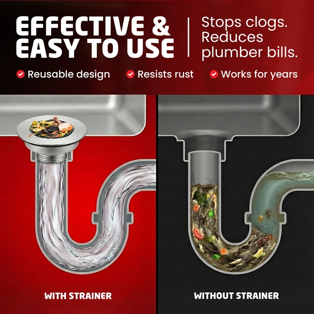 Alt view image 7 of 7 - Kitchen Sink Drain Strainer, 2-in-1 Pop-Up Sink Stopper & Strainer with Removable Anti-Clog Basket, 304 Stainless Steel, Fits 3"-3.4" US Standard Drains, Easy Clean Food Catcher
