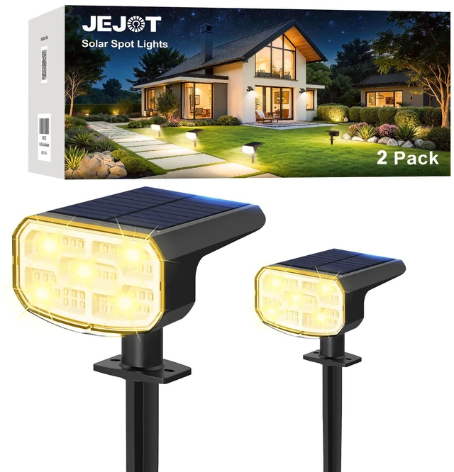 Main image of Solar Spot Lights Outdoor Waterproof, Solar Spotlights, 2 Pack 2 Lighting Modes, 120° Adjustable Solar Lights for Yard Garden Lawn Landscape Pathway, Warm White