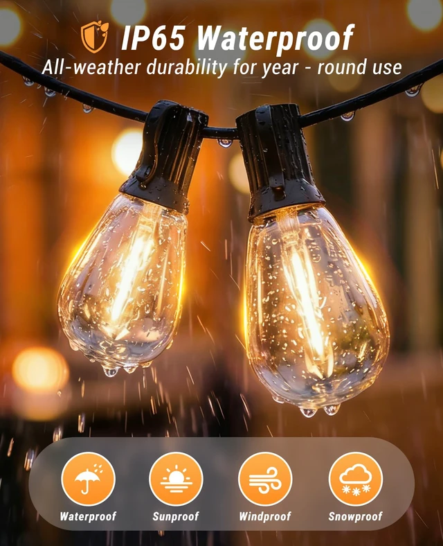 Alt view image 4 of 7 - 50FT Outdoor String Lights with Remote, LED Patio Lights with 18+1 Waterproof S11 Bulbs, Outside Dimmable 2700K Warm White, Timer & 3 Modes,for Backyard Garden Deck Porch Balcony Gazebo Party Decor
