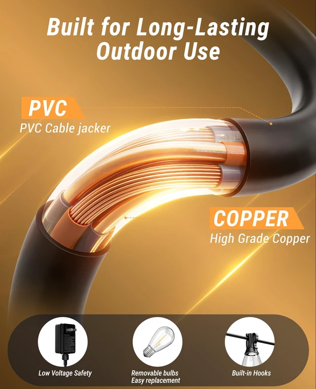 Alt view image 6 of 7 - 50FT Outdoor String Lights with Remote, LED Patio Lights with 18+1 Waterproof S11 Bulbs, Outside Dimmable 2700K Warm White, Timer & 3 Modes,for Backyard Garden Deck Porch Balcony Gazebo Party Decor