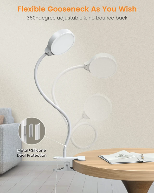 Alt view image 4 of 6 - 5W Clip on Light, 3 Colors & 5 Brightness Reading Light for Bed Flexible Gooseneck Clip on Lamp, 30-Min Timer, Reading Lamp, Perfect Desk Lamp for Dorm,Bunk,Bed,Headboard,Table,Work,Craft